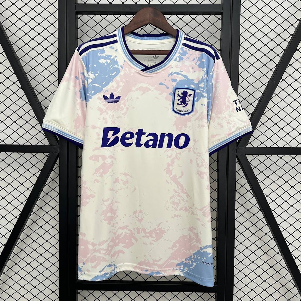 Camisa Aston Villa 25/26 - Torcedor Branca e Rosa Estampada