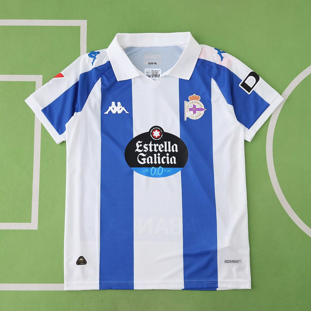 Camisa Deportivo La Coruna 25/26 - Torcedor Branca e Azul Listrada