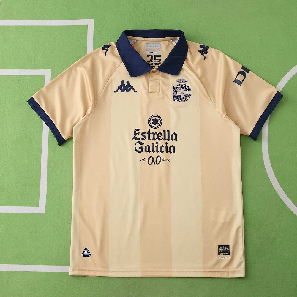 Camisa Deportivo La Coruna 25/26 - Torcedor Bege e Dourada