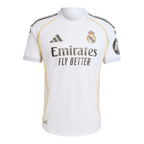Camisa Real de Madrid I 25/26 - Torcedor Adidas Masculina - Branca com detalhes em cinza e amarelo