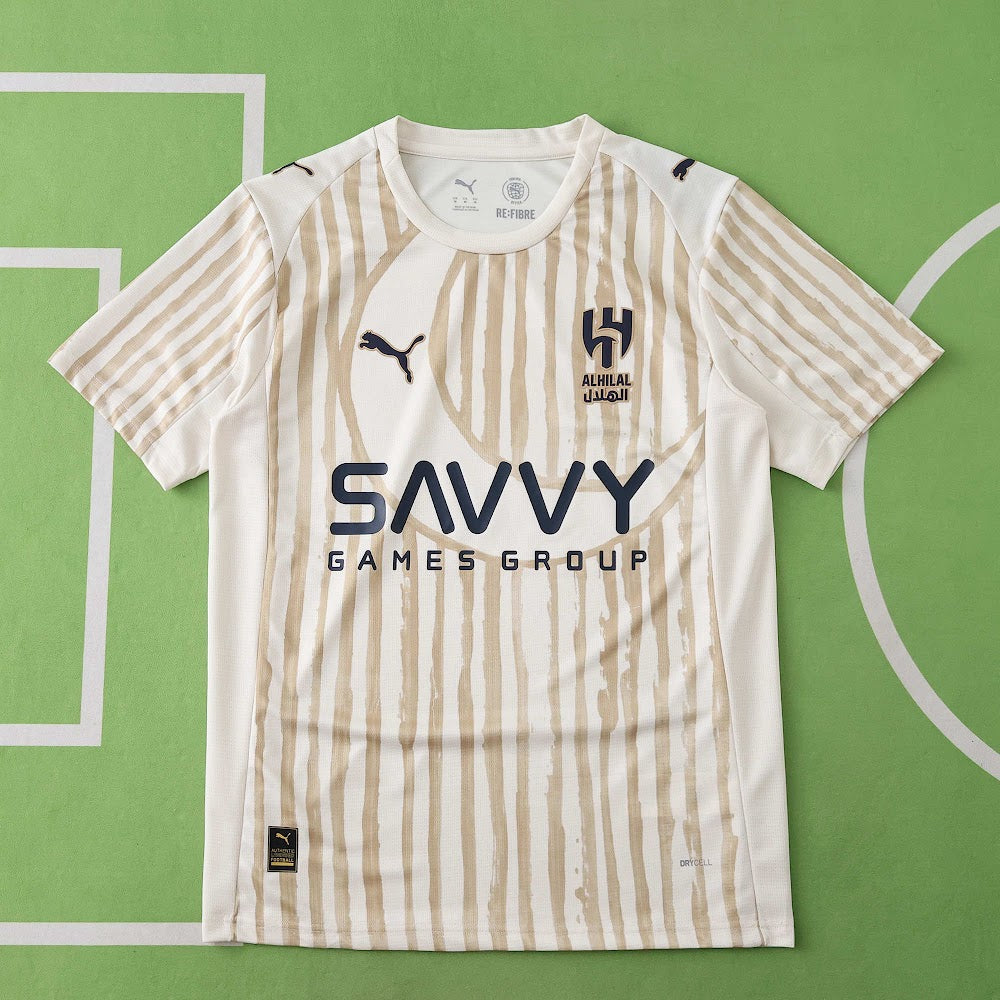Camisa Al Hillal 25/26 - Torcedor Bege e Dourada Listrada