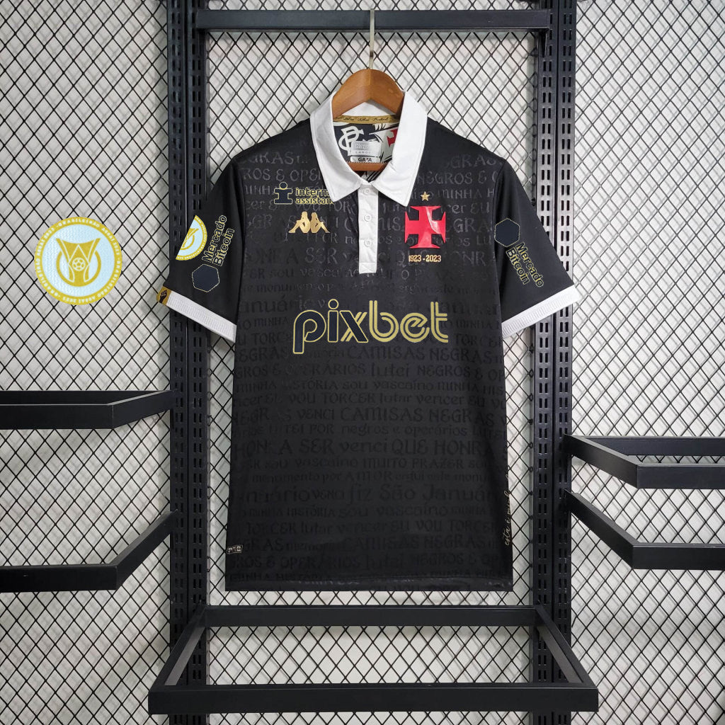 Camisa Vasco da Gama III 23/24 - Torcedor Kappa Masculina - Preta com detalhes em branco e dourado